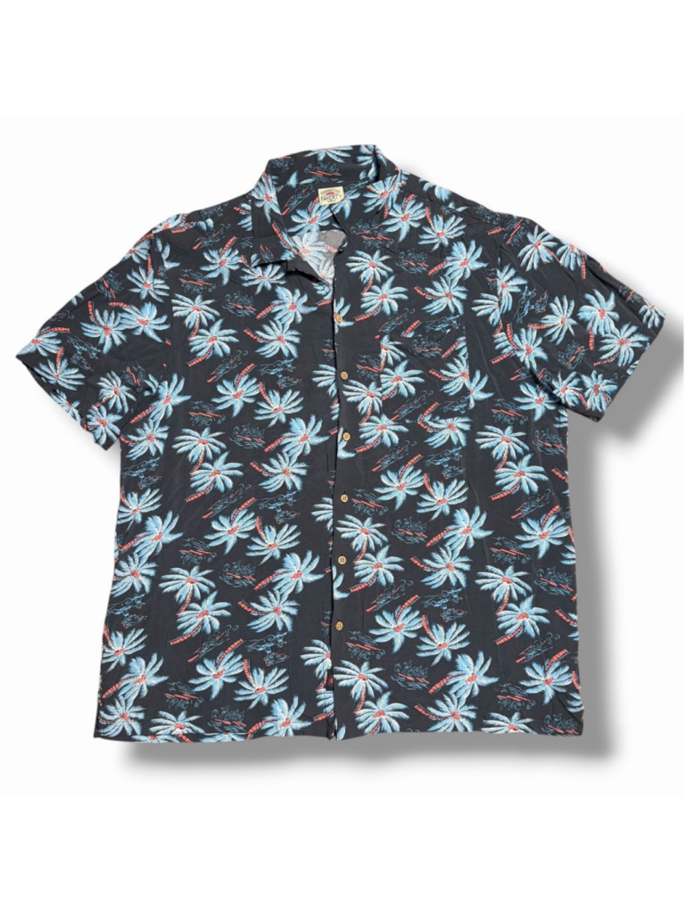 Faherty Kona Camp Midnight Palm Hawaiian Palm Print Shirt Size Large Viscose